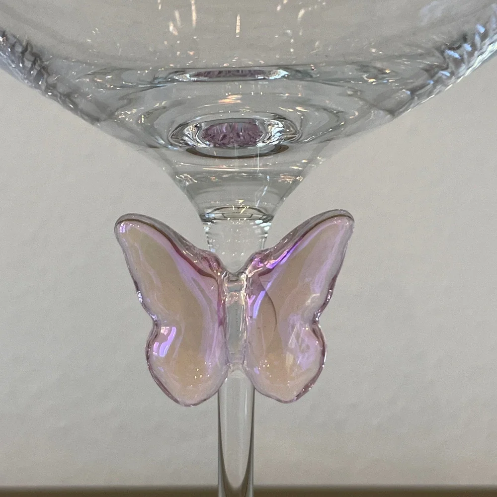NEW Godinger Pink Butterfly Wine Glass Chic Barware